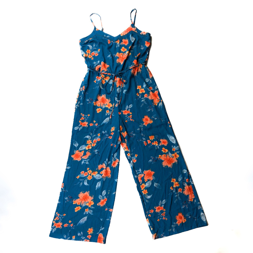 Skies Are Blue Floral Jumpsuit in Blue and Orange